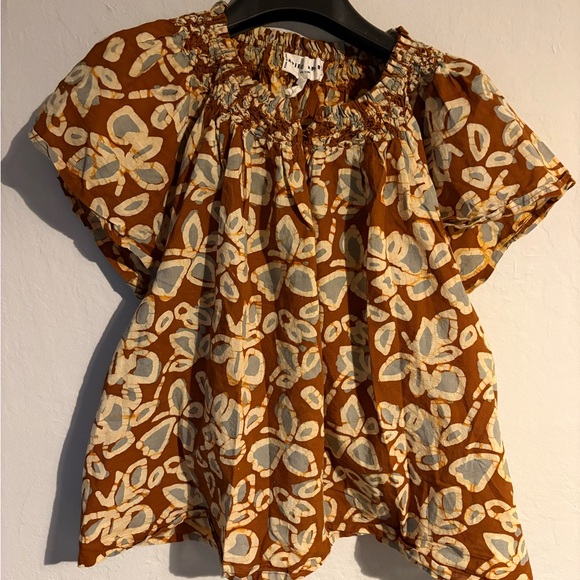 Apiece Apart Tops - Apiece Apart Rust Floral Smocked Neck Blouse